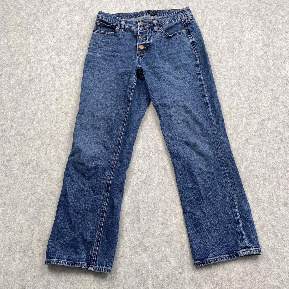 J.Crew Mid-Rise Flare Crop Jeans Womens 26 (28x24) Blue Wash Button Fly Stretch